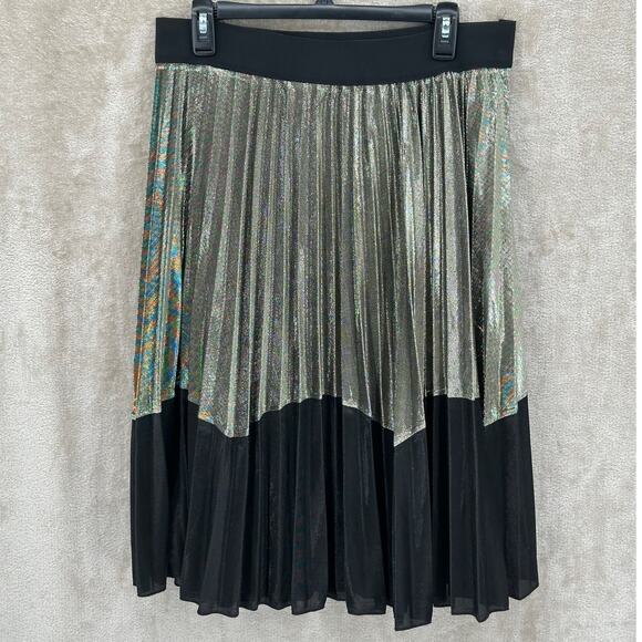 Studio West Apparel Skirt Womens Large Black‎ Gold Metallic Pleats NYE Holiday - Picture 1 of 7
